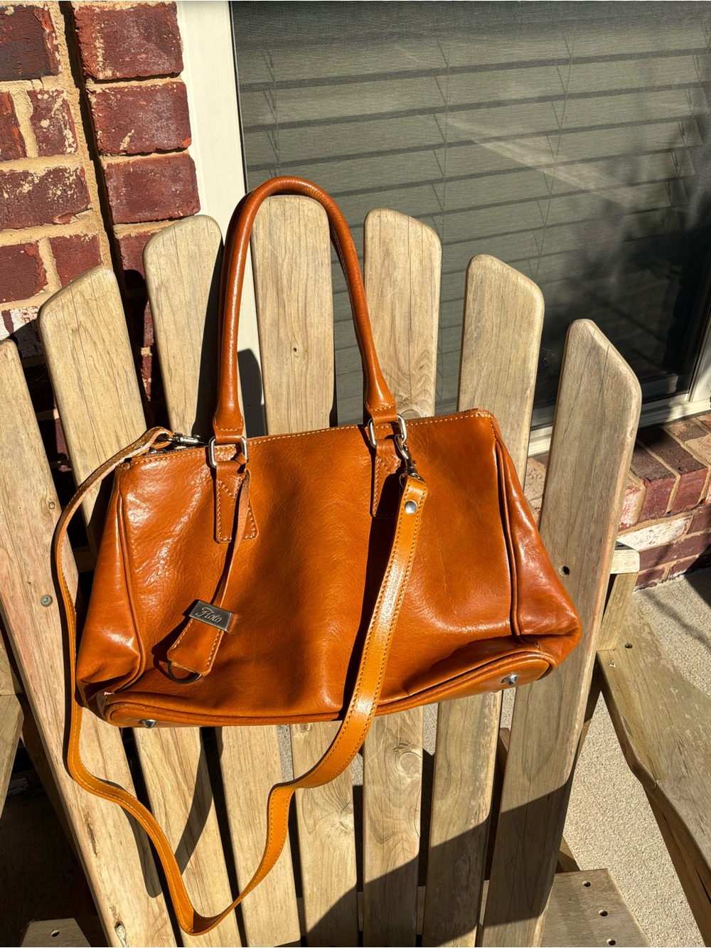 Floto Made in Italy golden honey brown leather satchel handbag